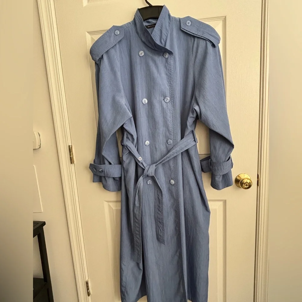 FLEETSTREET TRENCH COAT DOUBLE BREASTED BLUE BUTTON MILITARY STYLE   PLUS SZ 3XL - Picture 9 of 12